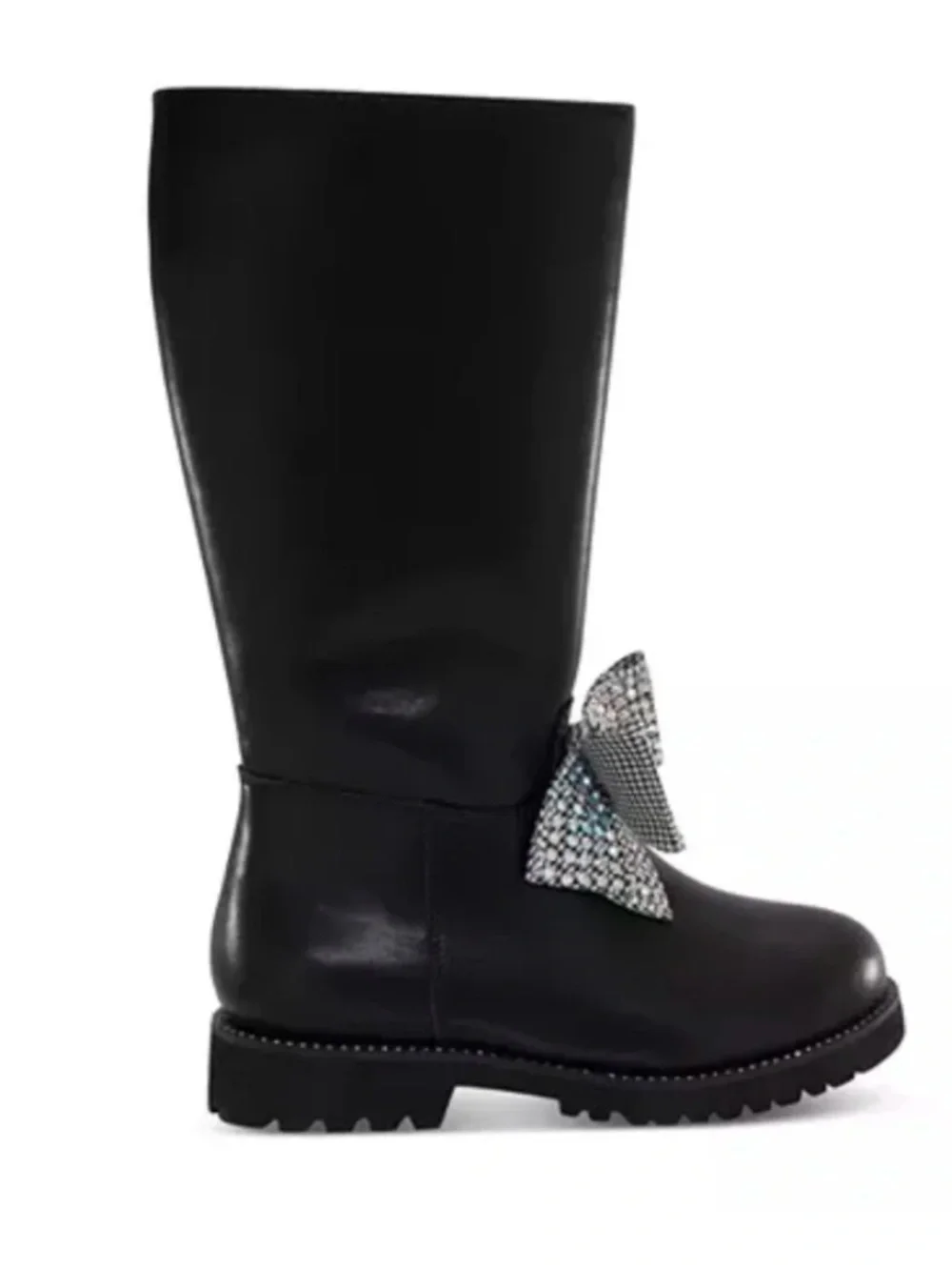NWT Kurt Geiger London Black Kids Knee-High Boot with Crystal Bow